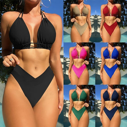 Women's Fission High Elastic Pure Color Bikini Swimsuit