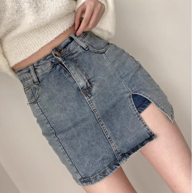 Retro High Waist Denim Skirt