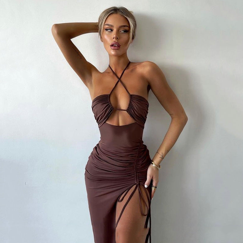 Sexy Halterneck Lace-up Split Dress