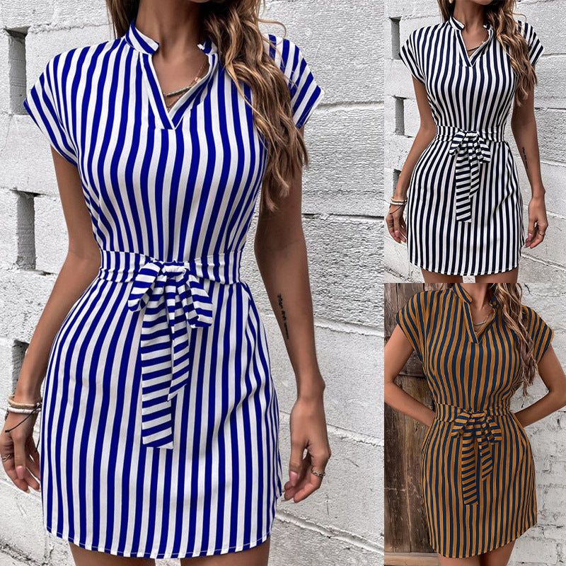 Sleeveless Striped Lace-up Dress