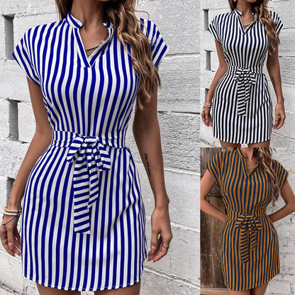 Sleeveless Striped Lace-up Dress