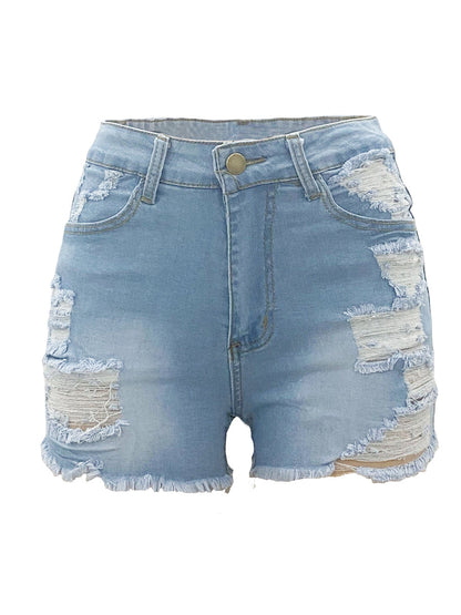 Elastic Ripped Jeans Shorts