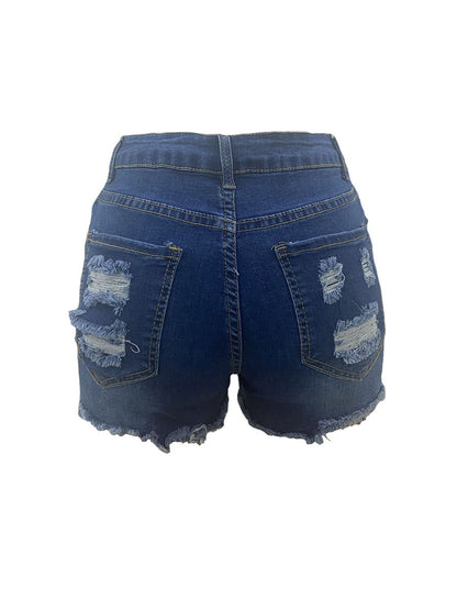 Elastic Ripped Jeans Shorts