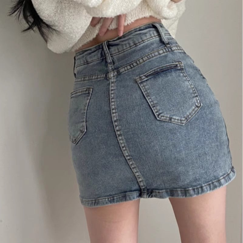 Retro High Waist Denim Skirt