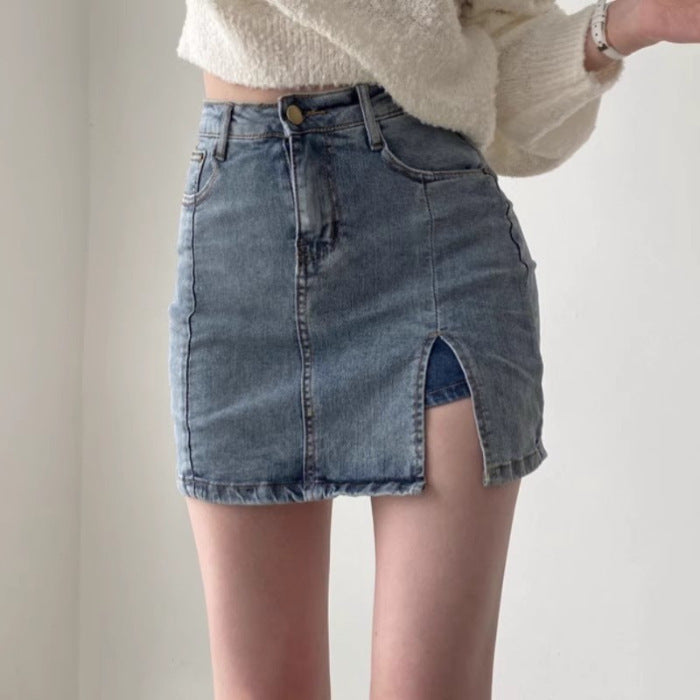 Retro High Waist Denim Skirt