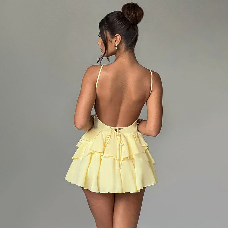 Double-layer Swing Backless Dress